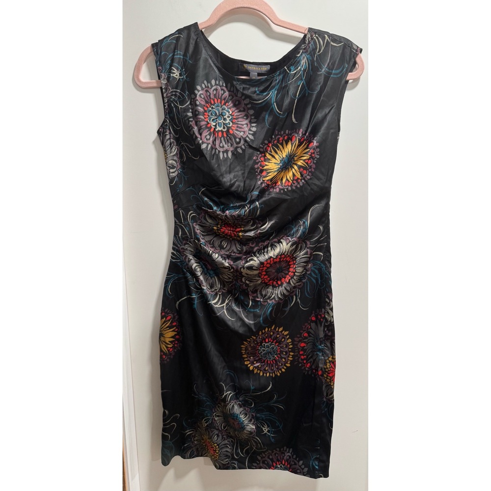 Outback‎ Red Womens Black Floral Medallion Ruched Satin Sheath Dress XS RN 54874